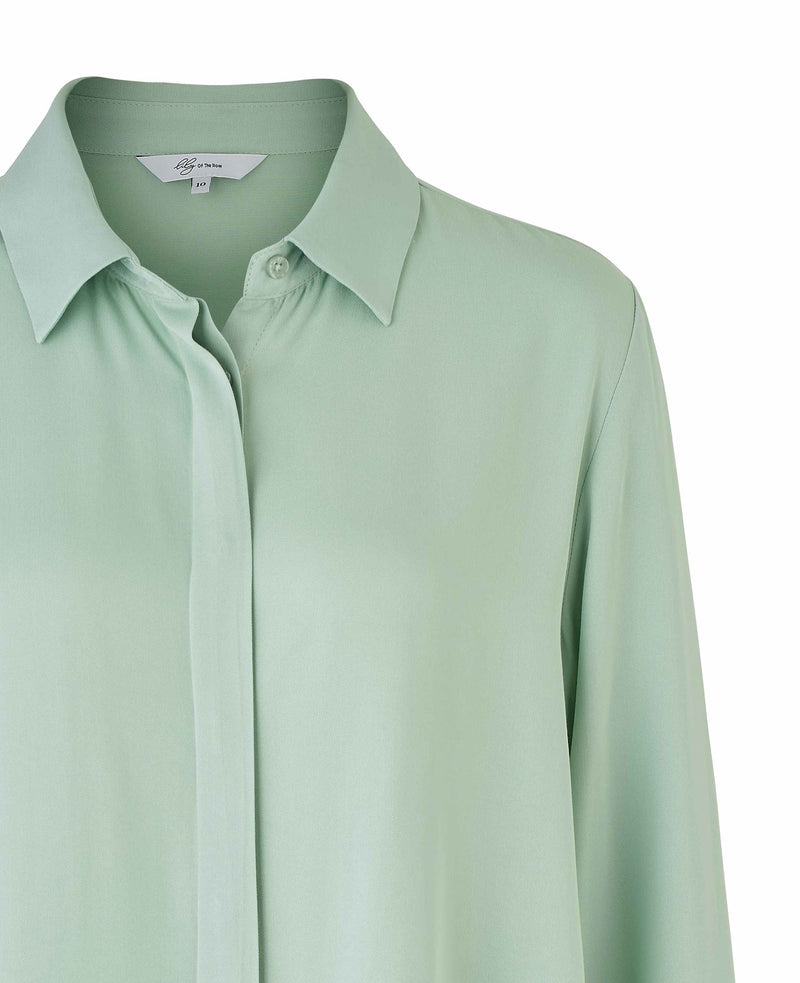 Women's Sage Green Viscose Twill Boyfriend Fit Shirt